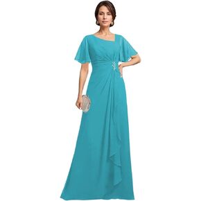 Monvelli Asymmetrical Neck Beading Mother of The Bride Dresses Long Ruffle Chiffon Formal Evening Gowns with Pockets in Saudi Arabia