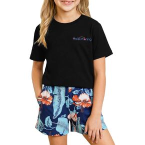 Haloumoning Girls 2 Piece Summer Outfits Kids Cute Graphic Tees and Elastic Waist Shorts Set Hawaiian Vacation Outfit in Kuwait