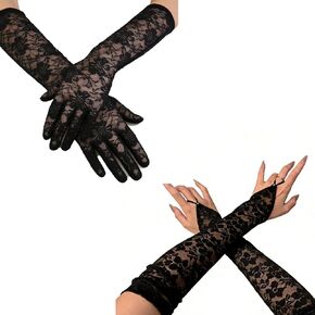 زوجان من قفازات YVPSI النسائية الطويلة من الدانتيل لحفلات الشاي الأسود لفستان حفلات الأوبرا وحفلات الزفاف in Kuwait