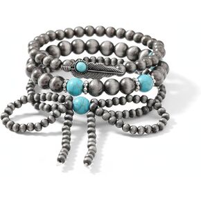 Navajo Pearl Bracelet,Navajo Pearls Jewelry Bracelets for Women,Vintage Boho Beaded Chain Bow Bracelet for Cowgirl, Silver Handmade Long Layered Bracelets Fashion Accessories in Kuwait