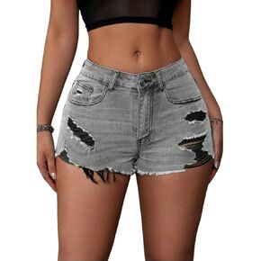 Womens Ripped Trim Denim Shorts Dark Blue and Light Blue Wash in Saudi Arabia