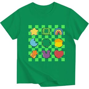 تي شيرت للأولاد والبنات لعيد القديس باتريك لاكي كلوفر بيسبول قطني بأكمام قصيرة من 3 إلى 13 سنة in Kuwait