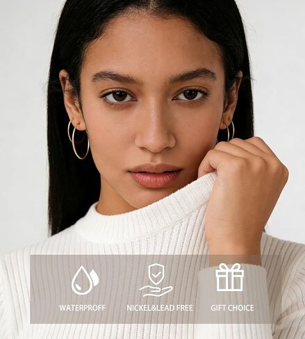 12 زوجًا من الأقراط الدائرية الذهبية للنساء، مجموعة أقراط دائرية كبيرة وخفيفة الوزن مطلية بالذهب عيار 14 قيراط، مجموعة أقراط دائرية صغيرة لا تسبب الحساسية in Kuwait