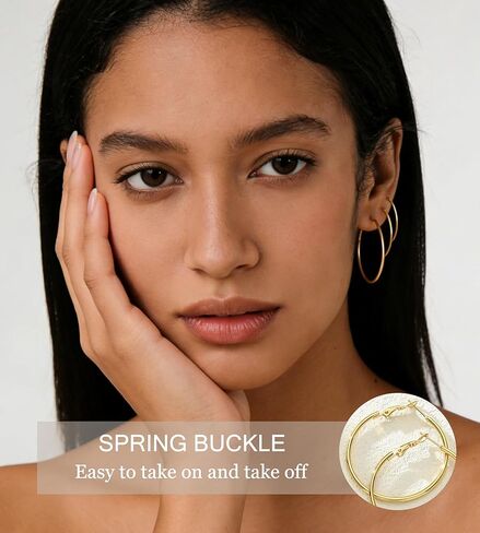 12 زوجًا من الأقراط الدائرية الذهبية للنساء، مجموعة أقراط دائرية كبيرة وخفيفة الوزن مطلية بالذهب عيار 14 قيراط، مجموعة أقراط دائرية صغيرة لا تسبب الحساسية in Kuwait