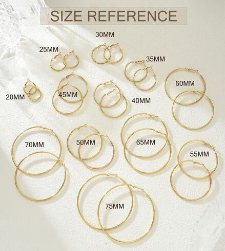 12 زوجًا من الأقراط الدائرية الذهبية للنساء، مجموعة أقراط دائرية كبيرة وخفيفة الوزن مطلية بالذهب عيار 14 قيراط، مجموعة أقراط دائرية صغيرة لا تسبب الحساسية in Kuwait