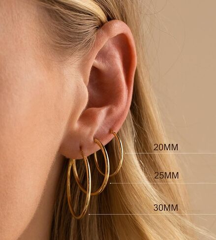 12 زوجًا من الأقراط الدائرية الذهبية للنساء، مجموعة أقراط دائرية كبيرة وخفيفة الوزن مطلية بالذهب عيار 14 قيراط، مجموعة أقراط دائرية صغيرة لا تسبب الحساسية in Kuwait