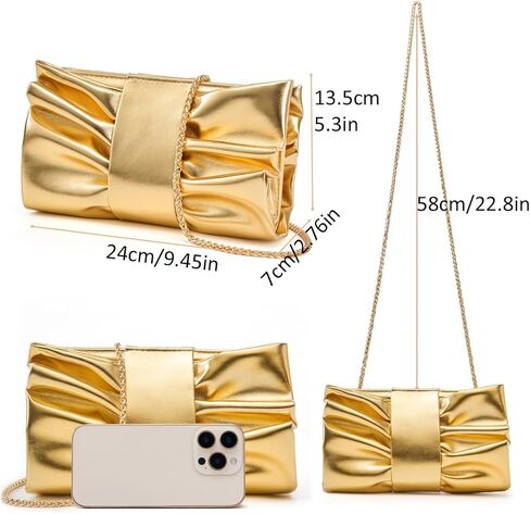 Elegant Bow Clutch Purse for Women Soft Pleated PU Evening Bag with Detachable Chain for Prom Party Wedding in Saudi Arabia