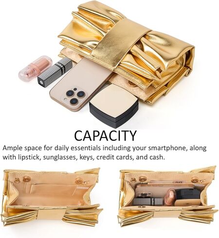 Elegant Bow Clutch Purse for Women Soft Pleated PU Evening Bag with Detachable Chain for Prom Party Wedding in Saudi Arabia