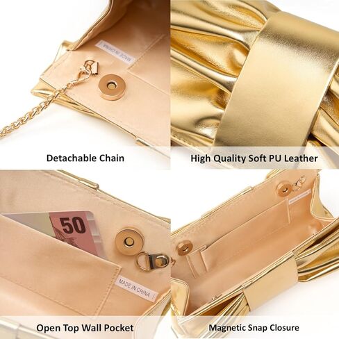 Elegant Bow Clutch Purse for Women Soft Pleated PU Evening Bag with Detachable Chain for Prom Party Wedding in Saudi Arabia