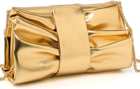 Elegant Bow Clutch Purse for Women Soft Pleated PU Evening Bag with Detachable Chain for Prom Party Wedding in Saudi Arabia