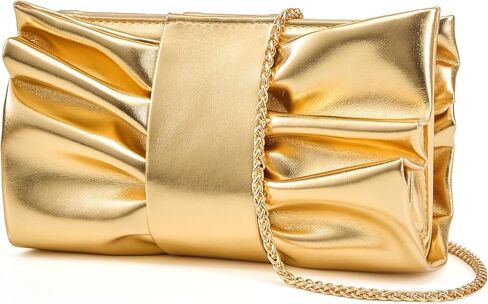 Elegant Bow Clutch Purse for Women Soft Pleated PU Evening Bag with Detachable Chain for Prom Party Wedding in Saudi Arabia