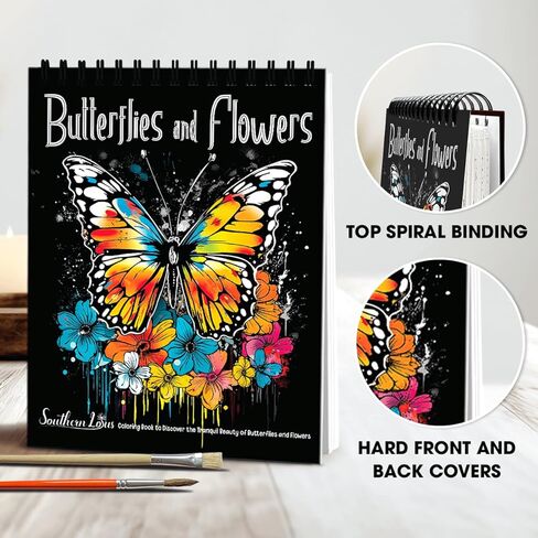 SOUTHERN LOTUS Butterflies And Flowers Spiral Coloring Book Wirebound Hardcovers Floral Design Aesthetic Illustrations Butterfly Relaxing Large Print Pages For Adults Relieve Stress Mindfulness in Saudi Arabia