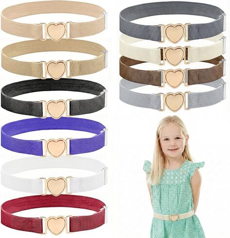 Kids Girls Belts, Adjustable Elastic Toddler Belts with Heart Buckle, Kids Heart Stretchy Belt for Girls Boys in Kuwait
