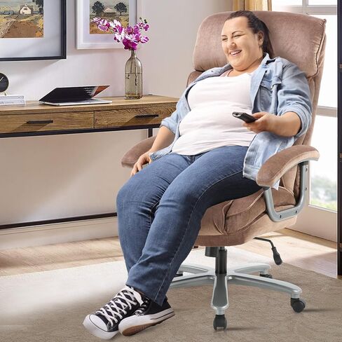 كرسي مكتب تنفيذي كبير وطويل من CLATINA، مقعد عريض للغاية، كرسي مكتب من القماش المريح عالي التحمل بسعة 800 رطل مع عجلات ومساند للذراعين مبطنة، كرسي مهام كمبيوتر من القماش عالي الظهر، بني in Kuwait