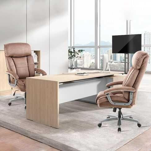 كرسي مكتب تنفيذي كبير وطويل من CLATINA، مقعد عريض للغاية، كرسي مكتب من القماش المريح عالي التحمل بسعة 800 رطل مع عجلات ومساند للذراعين مبطنة، كرسي مهام كمبيوتر من القماش عالي الظهر، بني in Kuwait