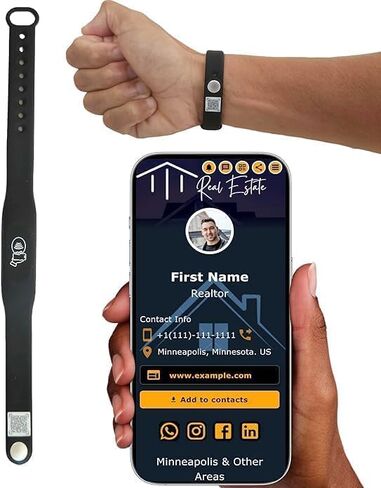 A-TAP NFC Smart Business Card Wristband with QR Code, Waterproof Silicone Bracelet, Black, Adjustable, Tap to Share Contact Info, Works with iPhone and Android in Saudi Arabia