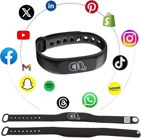 A-TAP NFC Smart Business Card Wristband with QR Code, Waterproof Silicone Bracelet, Black, Adjustable, Tap to Share Contact Info, Works with iPhone and Android in Saudi Arabia