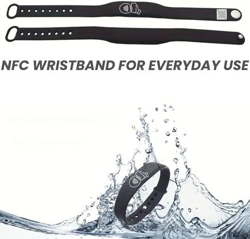 A-TAP NFC Smart Business Card Wristband with QR Code, Waterproof Silicone Bracelet, Black, Adjustable, Tap to Share Contact Info, Works with iPhone and Android in Saudi Arabia