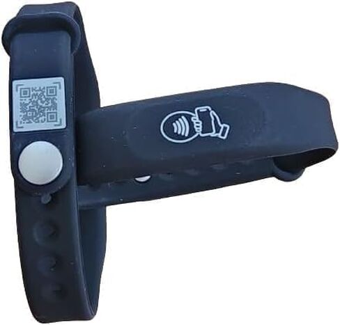 A-TAP NFC Smart Business Card Wristband with QR Code, Waterproof Silicone Bracelet, Black, Adjustable, Tap to Share Contact Info, Works with iPhone and Android in Saudi Arabia