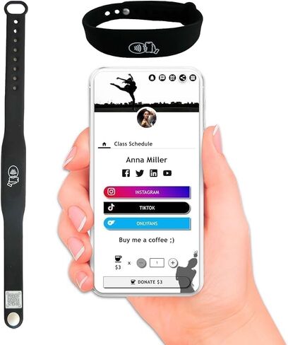 A-TAP NFC Smart Business Card Wristband with QR Code, Waterproof Silicone Bracelet, Black, Adjustable, Tap to Share Contact Info, Works with iPhone and Android in Saudi Arabia