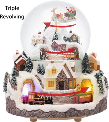 Triple Revolving Illuminated Train Musical Village Winter Scene Flying Santa Snow Globe (Winter Wonderland) in Saudi Arabia