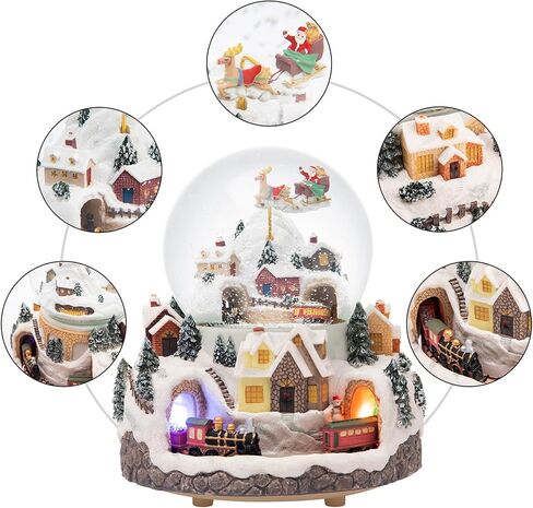 Triple Revolving Illuminated Train Musical Village Winter Scene Flying Santa Snow Globe (Winter Wonderland) in Saudi Arabia