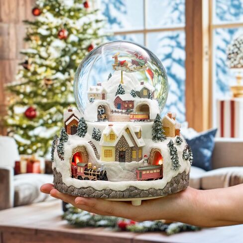 Triple Revolving Illuminated Train Musical Village Winter Scene Flying Santa Snow Globe (Winter Wonderland) in Saudi Arabia