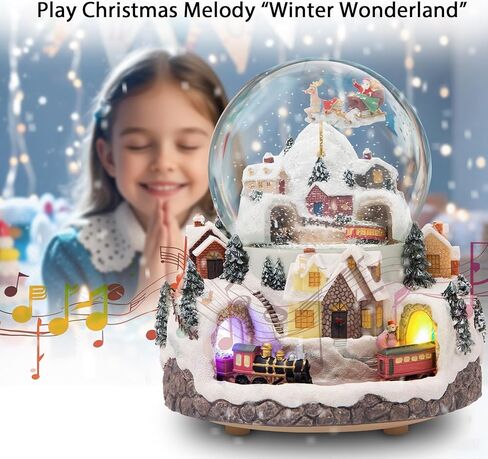 Triple Revolving Illuminated Train Musical Village Winter Scene Flying Santa Snow Globe (Winter Wonderland) in Saudi Arabia