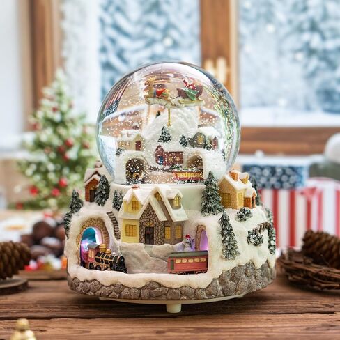 Triple Revolving Illuminated Train Musical Village Winter Scene Flying Santa Snow Globe (Winter Wonderland) in Saudi Arabia