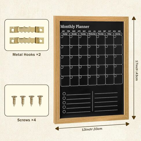 Magnetic Chalkboard Calendar for Wall – 17x13 Monthly Dry Erase Planner with Natural Wood Frame, 2-in-1 Vertical Memo & to-Do Board in Saudi Arabia