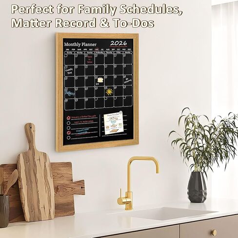 Magnetic Chalkboard Calendar for Wall – 17x13 Monthly Dry Erase Planner with Natural Wood Frame, 2-in-1 Vertical Memo & to-Do Board in Saudi Arabia
