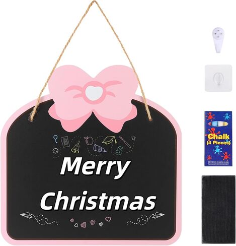 12‘’×12‘’ Wooden Double Sided Hanging Chalkboard Sign, Erasable Chalkboard with Hanging String, 4 Chalks, 2 Hooks,1 Eraser, Message Blackboard Sign for Store Classroom Office Outdoor (Bowknot) in Kuwait