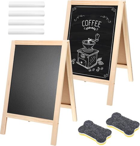 2 Pcs 15.7 x 9.8 Inch Small Chalkboard Signs Chalkboard Easel Tabletop Menu Wooden A Frame Sandwich Board Double Sided with 2 Erasers for Bar Wedding Parties Display Home Decor Sidewalk (Wooden) in Saudi Arabia