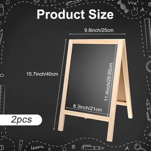 2 Pcs 15.7 x 9.8 Inch Small Chalkboard Signs Chalkboard Easel Tabletop Menu Wooden A Frame Sandwich Board Double Sided with 2 Erasers for Bar Wedding Parties Display Home Decor Sidewalk (Wooden) in Saudi Arabia