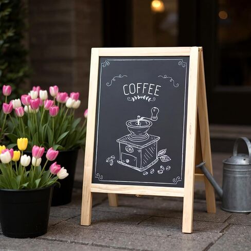 2 Pcs 15.7 x 9.8 Inch Small Chalkboard Signs Chalkboard Easel Tabletop Menu Wooden A Frame Sandwich Board Double Sided with 2 Erasers for Bar Wedding Parties Display Home Decor Sidewalk (Wooden) in Saudi Arabia