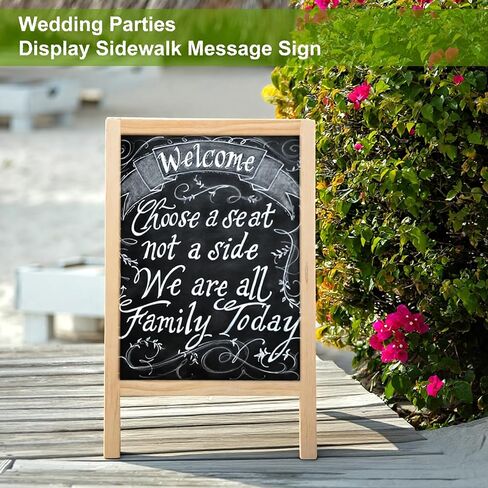 2 Pcs 15.7 x 9.8 Inch Small Chalkboard Signs Chalkboard Easel Tabletop Menu Wooden A Frame Sandwich Board Double Sided with 2 Erasers for Bar Wedding Parties Display Home Decor Sidewalk (Wooden) in Saudi Arabia