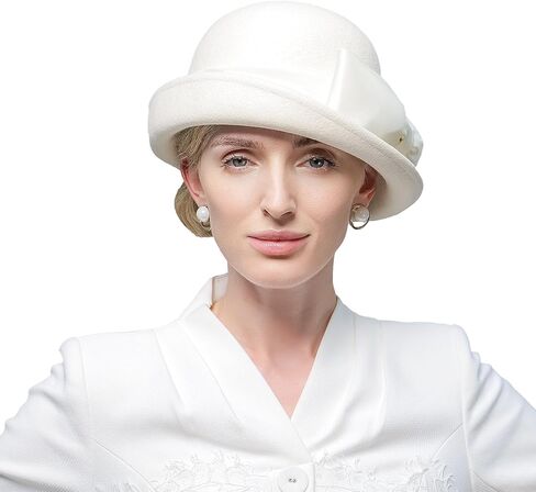 F FADVES قبعة شتوية نسائية بلون سادة 100% من الصوف للنساء، دلو قاء زجاجي مع عقدة على شكل فيونكة in Kuwait