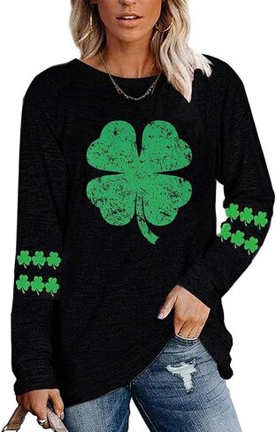 Roshop St Satricks Day Shirts Women Long Sleeve Irish Lucky Shamrock Printed Graphic Holidays Shirt in Kuwait