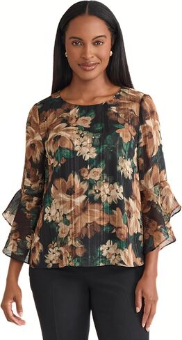Kasper Women's 3/4 Ruffle Sleeve Printed Top in Saudi Arabia