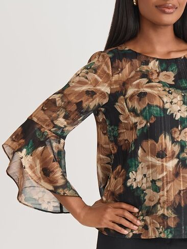 Kasper Women's 3/4 Ruffle Sleeve Printed Top in Saudi Arabia
