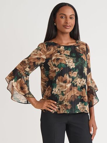 Kasper Women's 3/4 Ruffle Sleeve Printed Top in Saudi Arabia