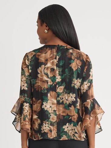 Kasper Women's 3/4 Ruffle Sleeve Printed Top in Saudi Arabia
