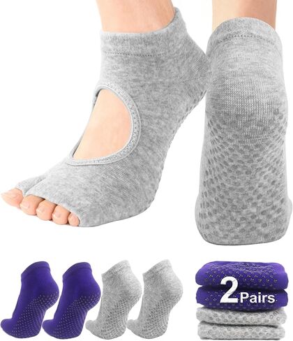 1/2 زوج من جوارب البيلاتس بدون أكمام للنساء مع مقابض مضادة للانزلاق جوارب رقص اليوجا للتمارين حافي القدمين in Kuwait