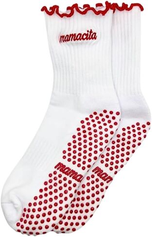 Little Luxuries Club Embroidered Mamacita Pilates Grip Socks with Ruffle - Non-Slip, Breathable Reformer, Barre, and Yoga Socks for Women in Saudi Arabia