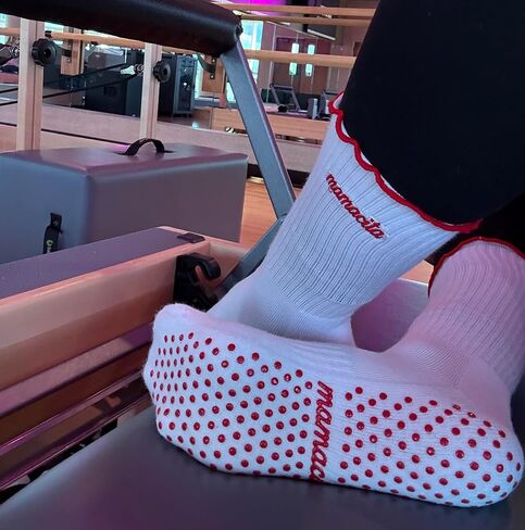 Little Luxuries Club Embroidered Mamacita Pilates Grip Socks with Ruffle - Non-Slip, Breathable Reformer, Barre, and Yoga Socks for Women in Saudi Arabia