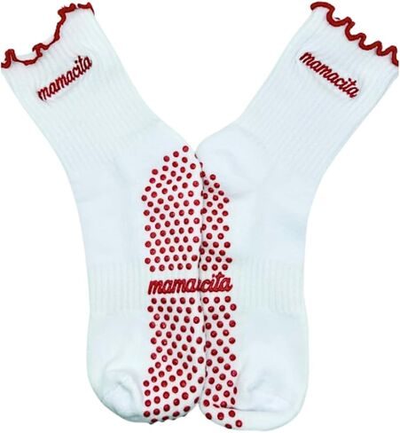 Little Luxuries Club Embroidered Mamacita Pilates Grip Socks with Ruffle - Non-Slip, Breathable Reformer, Barre, and Yoga Socks for Women in Saudi Arabia