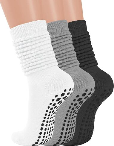 AURUZA Pilates Socks with Grip for Women, Slouch Socks for Yoga Barre Workout Hospital Long Scrunch Slipper Socks in Saudi Arabia