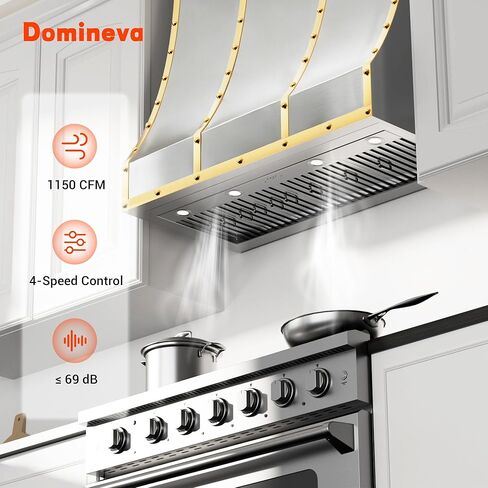 48 Inch Ducted Range Hood Insert,1150CFM Built-in Kitchen Vent Hood with 4-Speed Exhaust Fan&LED Light,Stainless Steel in Kuwait