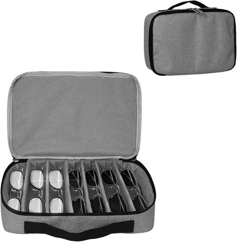 6 Adjustable Slots Eyeglass Cases Sunglasses Storage Bag Zipper Closure, Portable Travel Organizer for Watches & Jewelry in Saudi Arabia