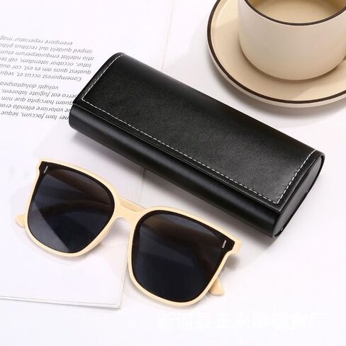 Glasses Case for Women and Men, PU Leather Eyeglasses Case Hard Shell, Lightweight Portable Pressure-Resistant Organizer for Sunglasses, Black in Saudi Arabia